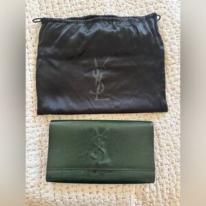 YSL Dark Green Supple Patent Leather Clutch as is excellent condition see photos